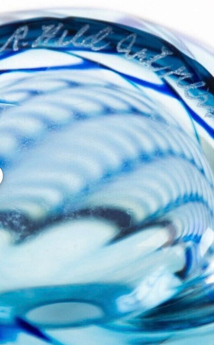 HANDMADE ROBERT HELD GLASS BLUE SWIRL OVAL VASE