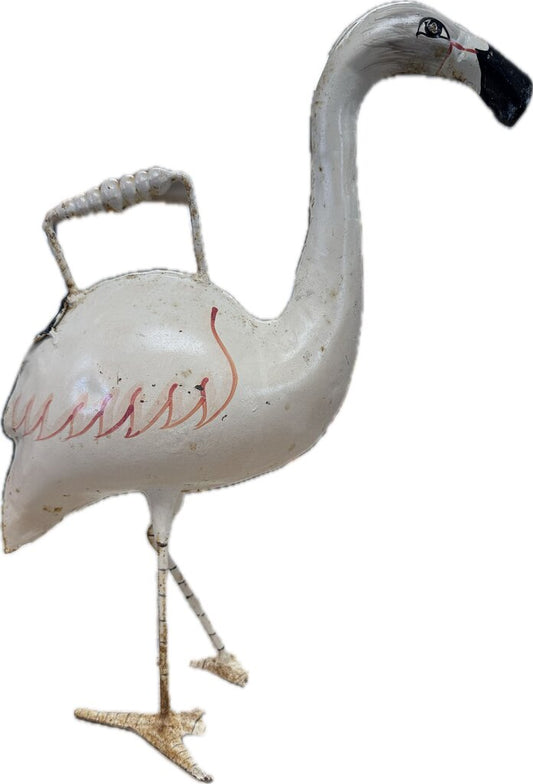 VINTAGE STEEL HANDPAINTED FLAMINGO WATERING CAN