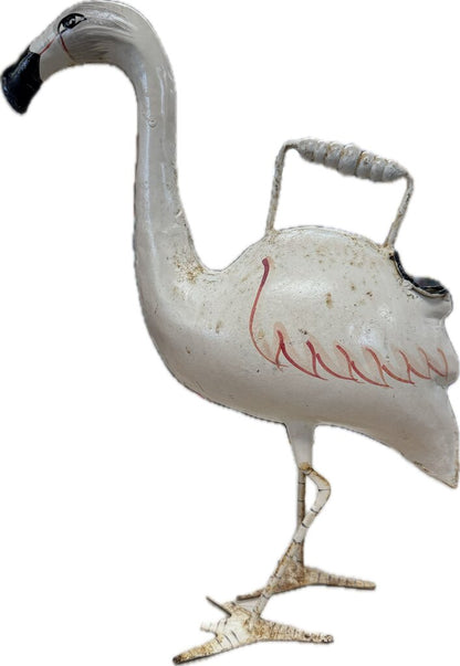 VINTAGE STEEL HANDPAINTED FLAMINGO WATERING CAN
