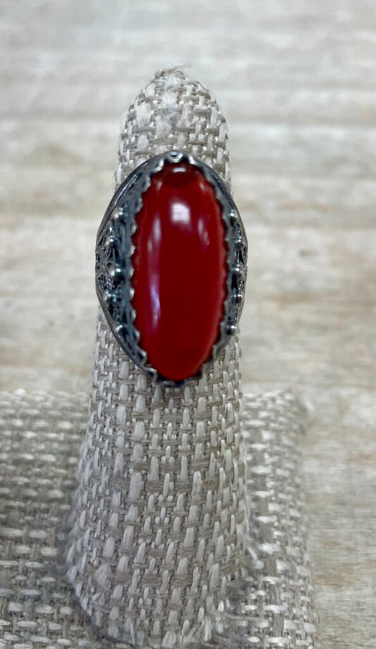 1920S ART DECO CARNELIAN FILIGREE RING SIZE 6