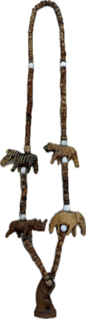 VINTAGE WOODEN AFRICIAN HAND CARVED ANIMALS NECKLACE