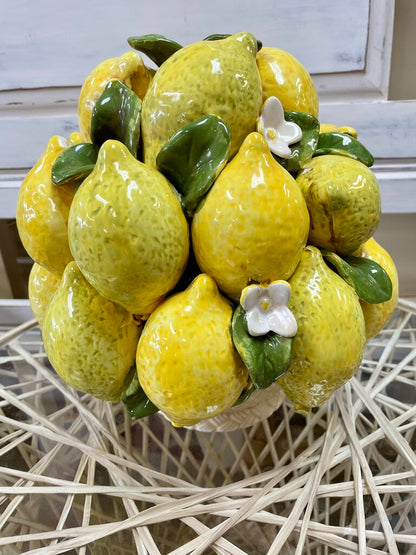 MCM ITALIAN MAJOLICA LEMON BASKET CENTERPIECE 11X10X9.5