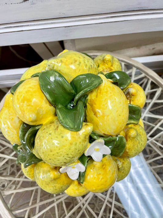 MCM ITALIAN MAJOLICA LEMON BASKET CENTERPIECE 11X10X9.5
