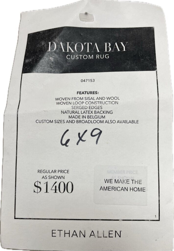 NWT ETHAN ALLEN DAKOTA BAY AREA RUG 6'X9' SAND STORM