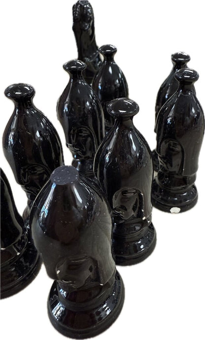 MCM DUNCAN CERAMIC CHESS PIECE SET -SOME MINOR DAMAGE/CHIPS AND ONE TOP BROKEN