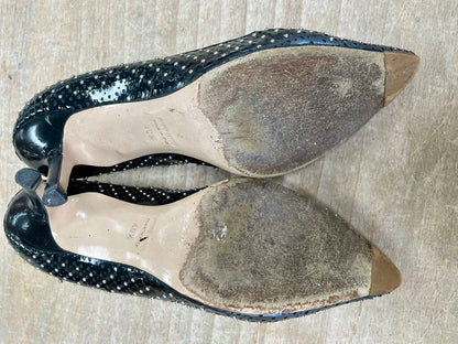 MIU MIU BLACK PATENT LEAHER SILVER KITTEN HEEL