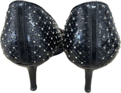 MIU MIU BLACK PATENT LEAHER SILVER KITTEN HEEL