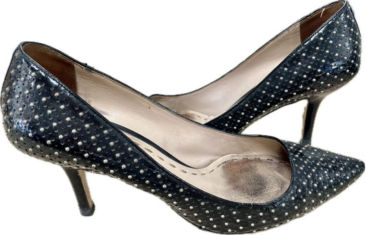 MIU MIU BLACK PATENT LEAHER SILVER KITTEN HEEL