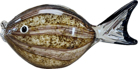BROWN AND TAN GLASS FISH 9"