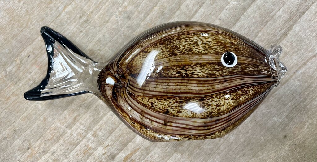 BROWN AND TAN GLASS FISH 9"