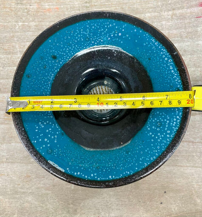 AQUA AND BLACL CERAMIC FLOWER FROG 8"