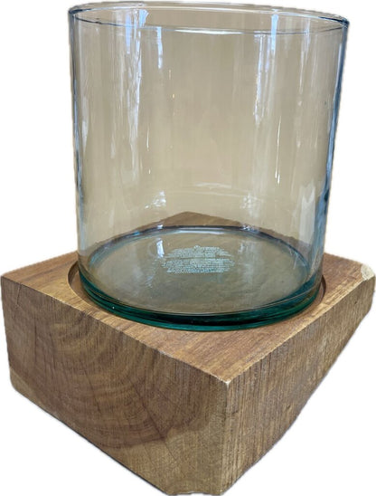 POTTERYBARN MADRE DE CACAO WOOD HURRICAN CANDLE HOLDER