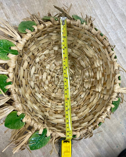 HAND WOVEN BASKET WITH CERAMIC LEAFS