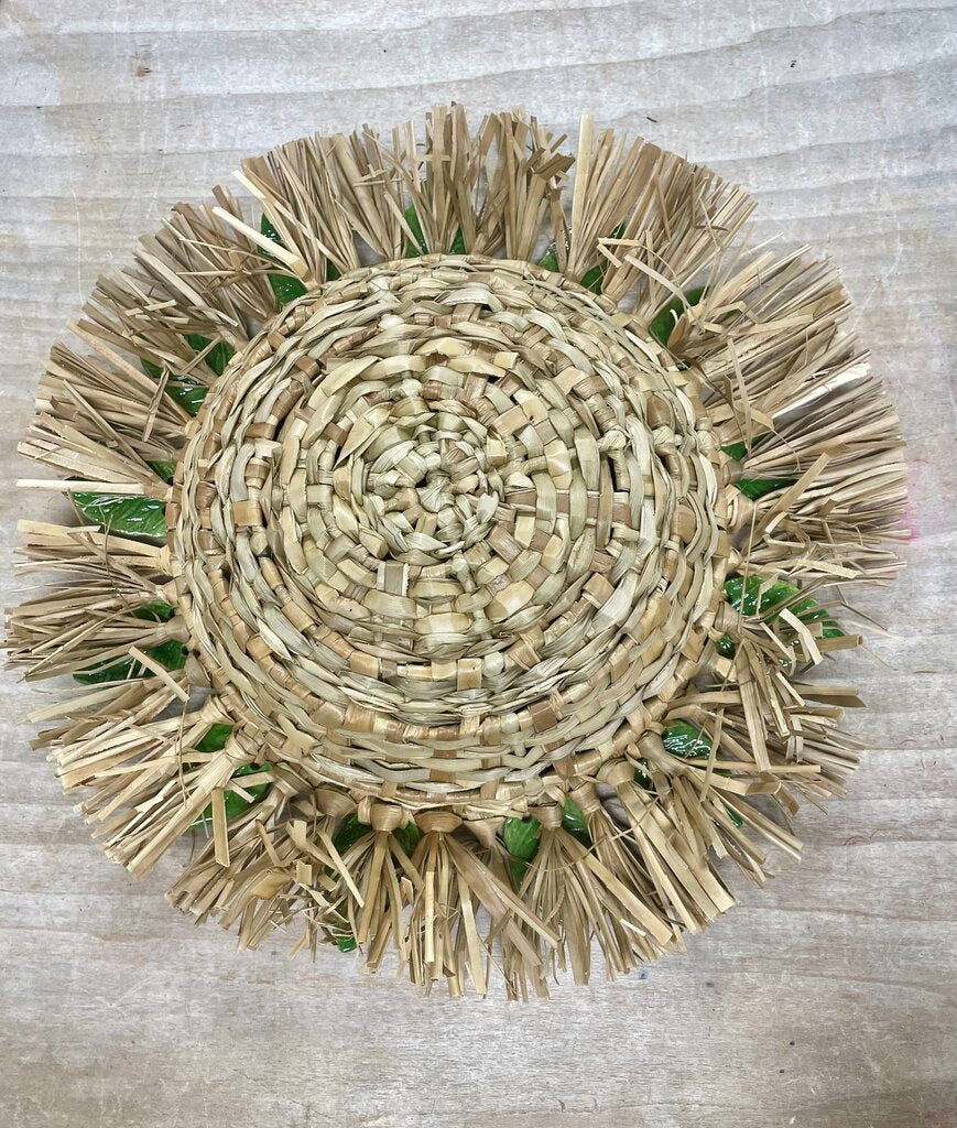 HAND WOVEN BASKET WITH CERAMIC LEAFS