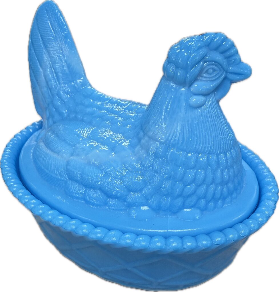 VINTAGE BLUE GLASS HEN DISH