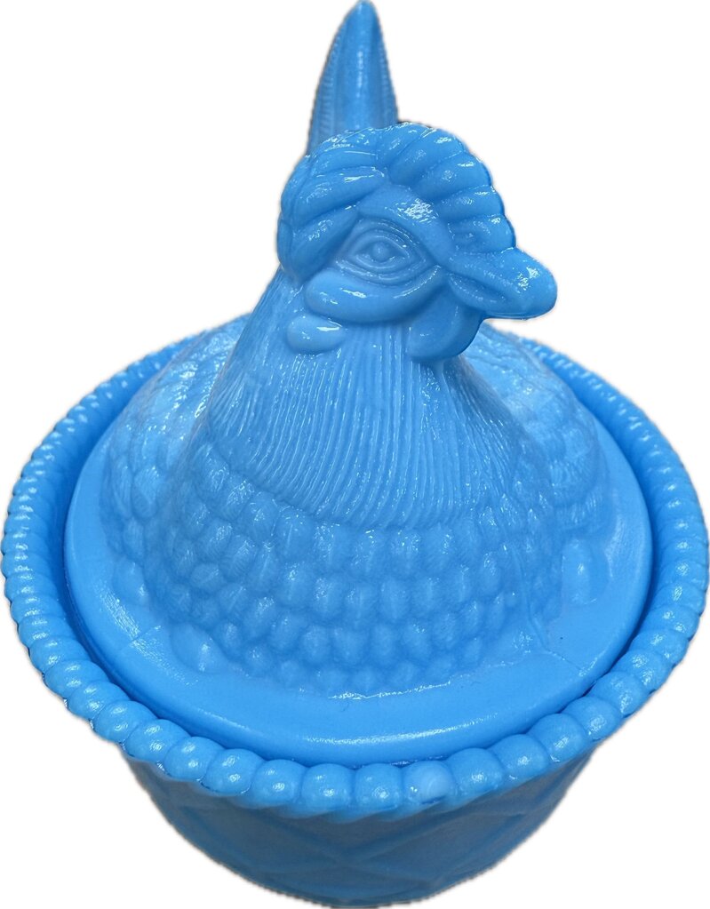 VINTAGE BLUE GLASS HEN DISH
