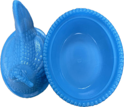 VINTAGE BLUE GLASS HEN DISH
