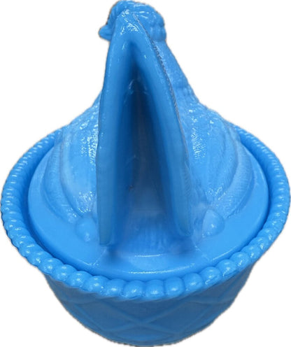 VINTAGE BLUE GLASS HEN DISH