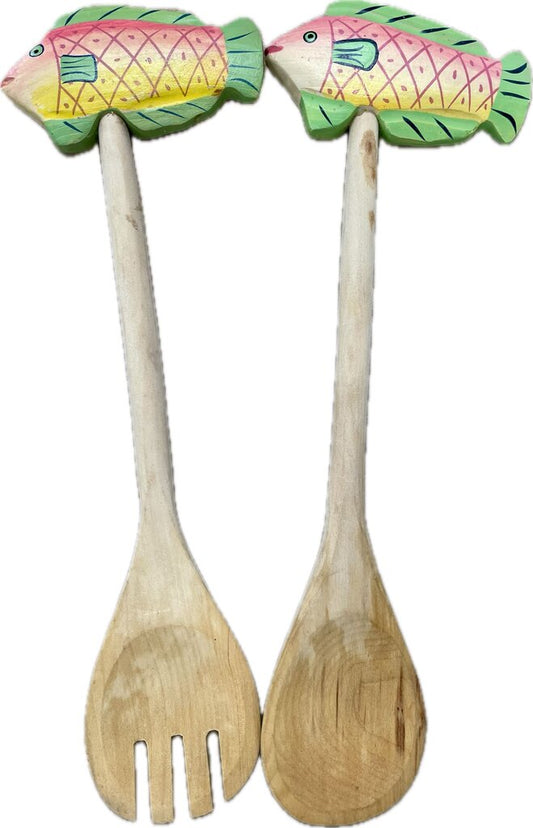 WOODEN FISH SERVING SET