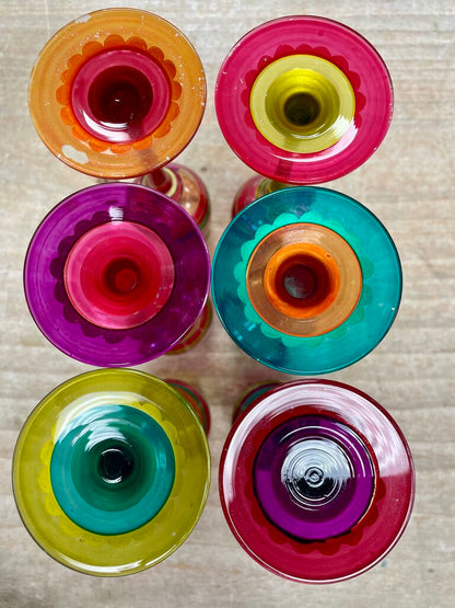 PIER 1 FESTIVE BOHO HANDPAINTED CORDIALS GLASSES WITH TRAY SET OF 6