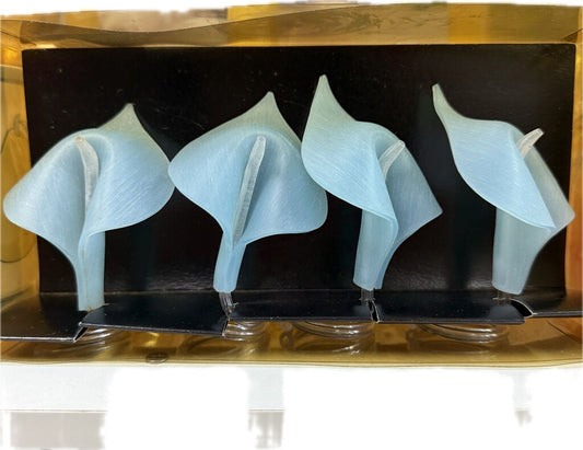 BLUE CALLA LILY NAPKIN RINGS LUCITE SET OF 4