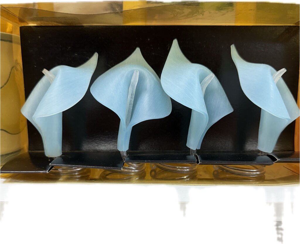 BLUE CALLA LILY NAPKIN RINGS LUCITE SET OF 4