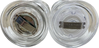 COLE & MASON LUCITE CLEAR SALT AND PEPPER GRINDERS