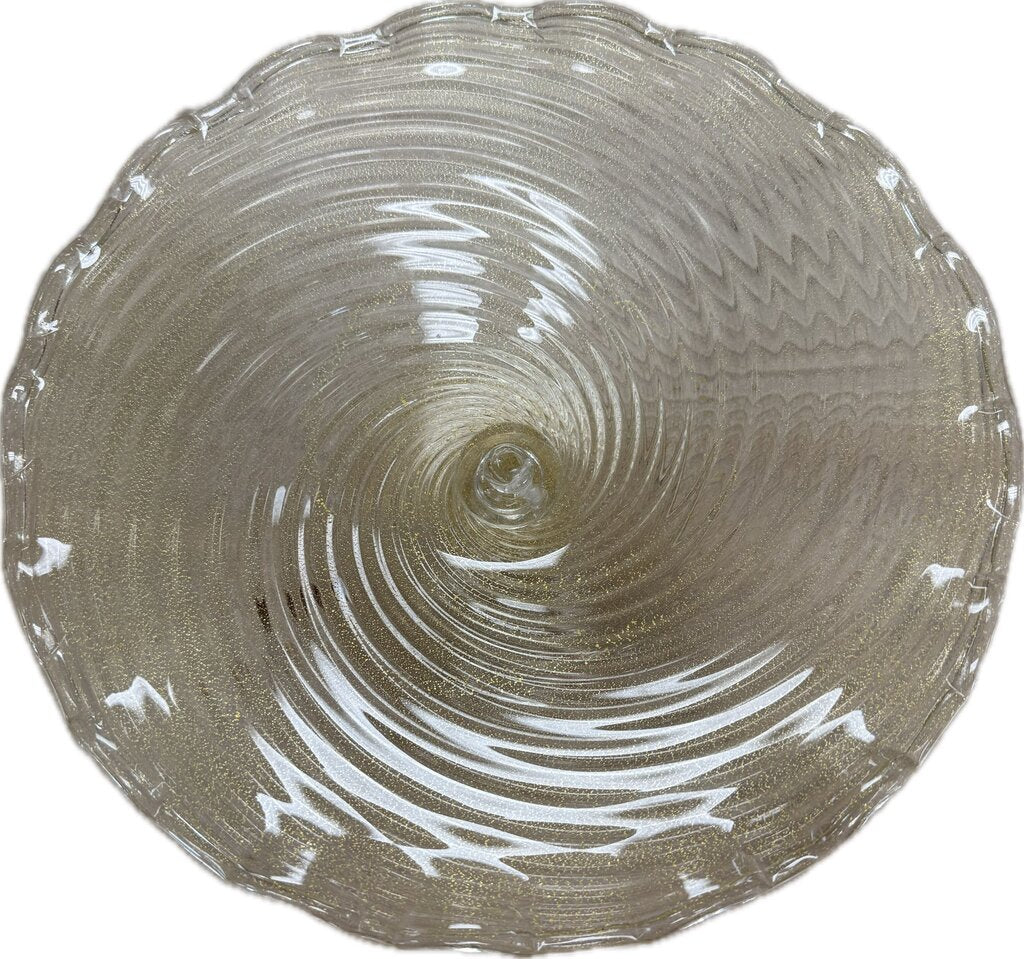 SEGUSO MURANO 24KT GOLD FLAKE SWIRL PEDESTAL BOWL AS IS