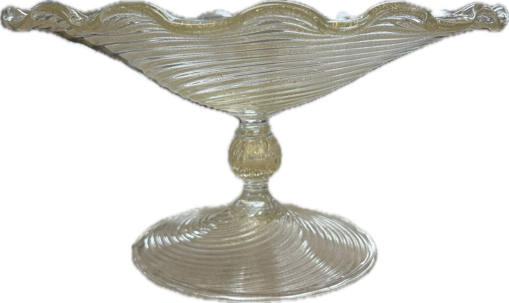 SEGUSO MURANO 24KT GOLD FLAKE SWIRL PEDESTAL BOWL AS IS
