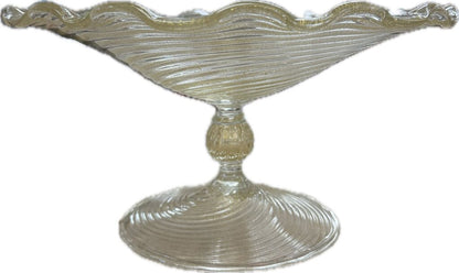 SEGUSO MURANO 24KT GOLD FLAKE SWIRL PEDESTAL BOWL AS IS