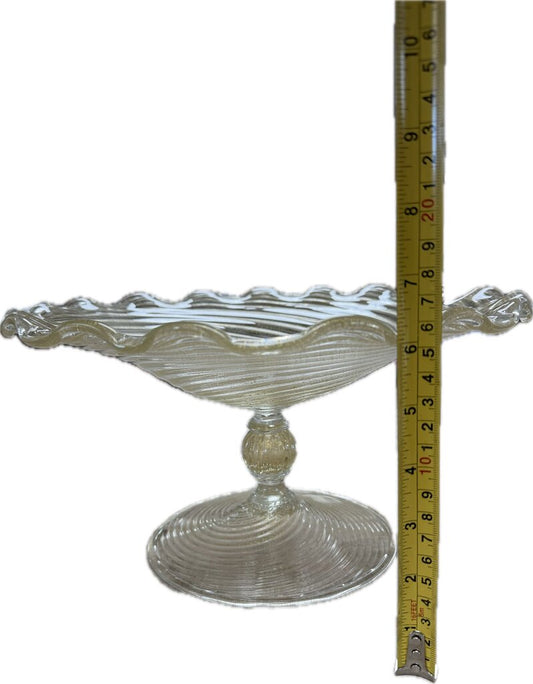 SEGUSO MURANO 24KT GOLD FLAKE SWIRL PEDESTAL BOWL AS IS