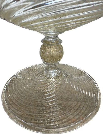 SEGUSO MURANO 24KT GOLD FLAKE SWIRL PEDESTAL BOWL AS IS