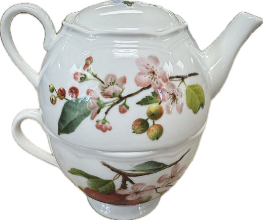 LENOX ORCHID IN BLOOM STACKABLE TEA POT , CUP , AND SAUCER