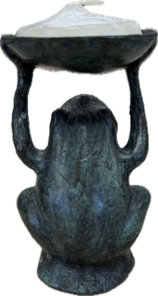 PAINTED BRASS FROG TAZZA STATUE