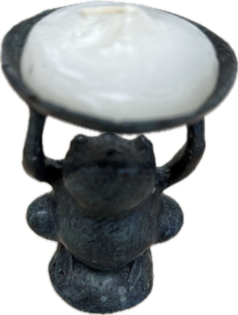 PAINTED BRASS FROG TAZZA STATUE