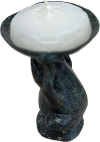 PAINTED BRASS FROG TAZZA STATUE