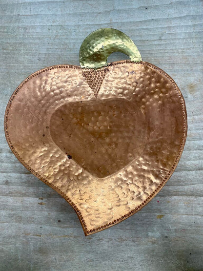 HAMMERED COPPER HEART SHAPED TRAY 12"x13.5"