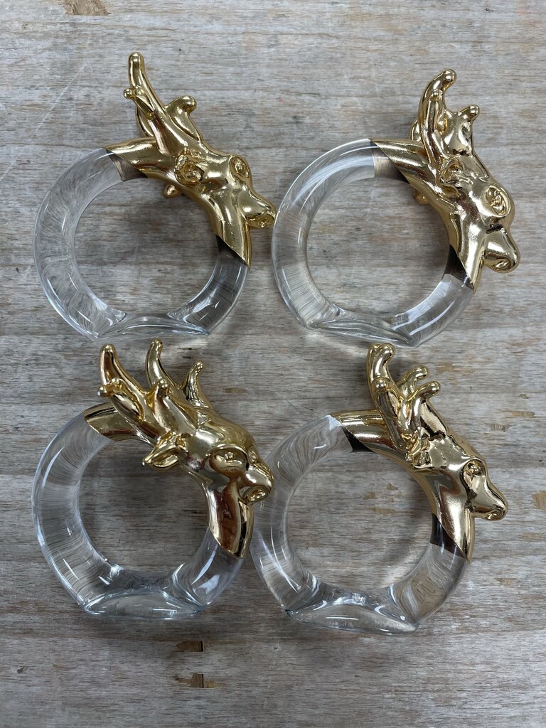 4 GLASS AND GOLD DEER NAPKIN RINGS