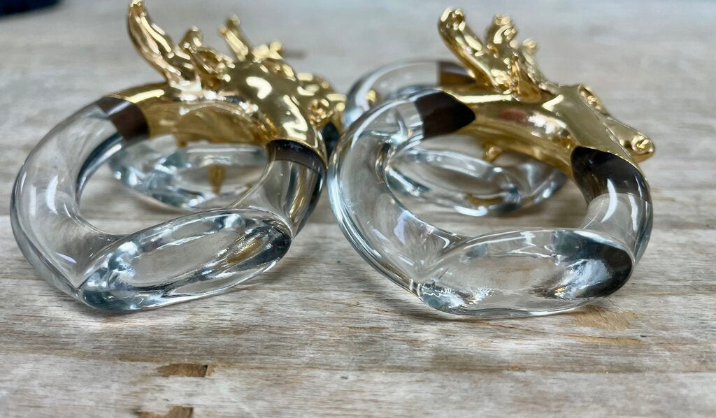 4 GLASS AND GOLD DEER NAPKIN RINGS