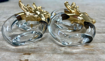 4 GLASS AND GOLD DEER NAPKIN RINGS