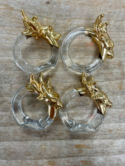 4 GLASS AND GOLD DEER NAPKIN RINGS