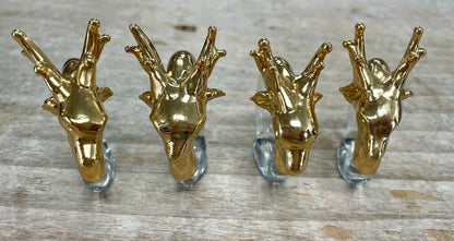 4 GLASS AND GOLD DEER NAPKIN RINGS