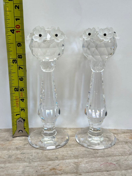 SWAROVSKI CANDLE HOLDER FROSTED FLOWER SET OF 2 4"