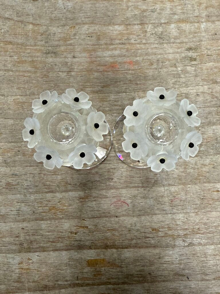 SWAROVSKI CANDLE HOLDER FROSTED FLOWER SET OF 2 4"