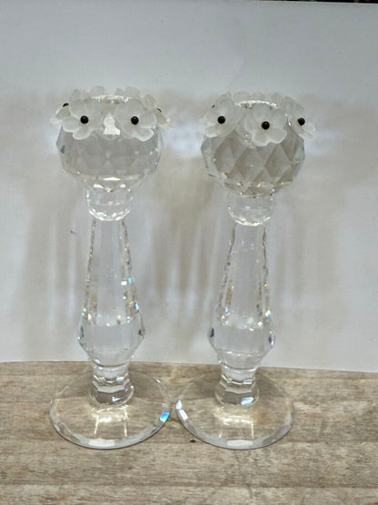 SWAROVSKI CANDLE HOLDER FROSTED FLOWER SET OF 2 4"