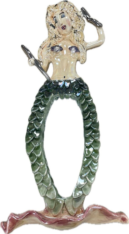 MERMAID MIRROR VINTAGE BLUE SKY CERAMICS HEATHER GOLDMINC 15.5"