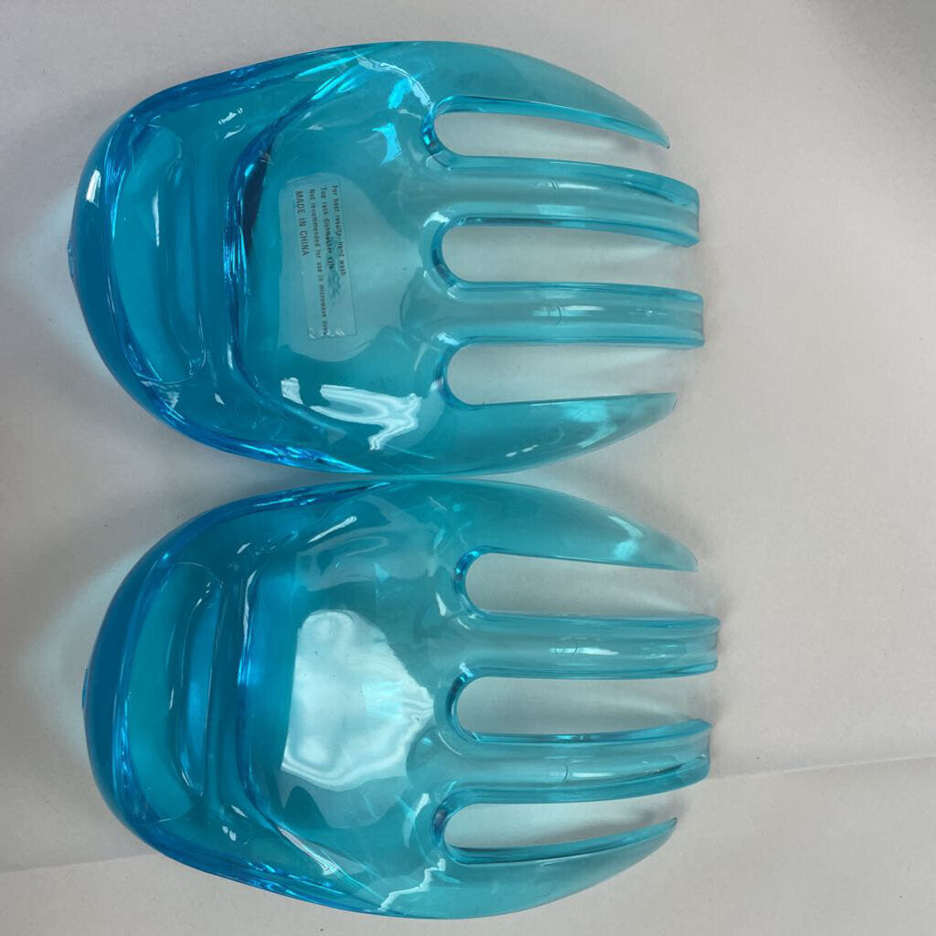 CLEAR BLUE SALAD SERVING TONGS