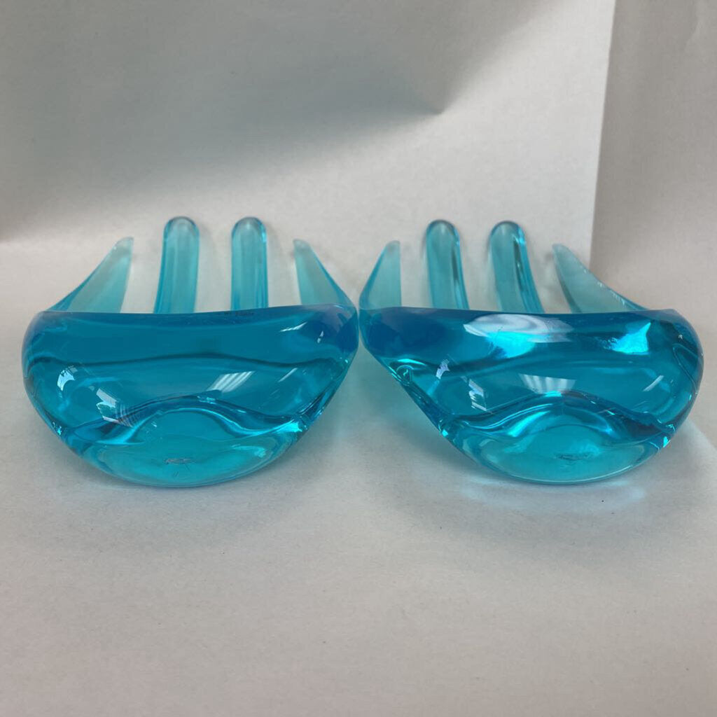 CLEAR BLUE SALAD SERVING TONGS