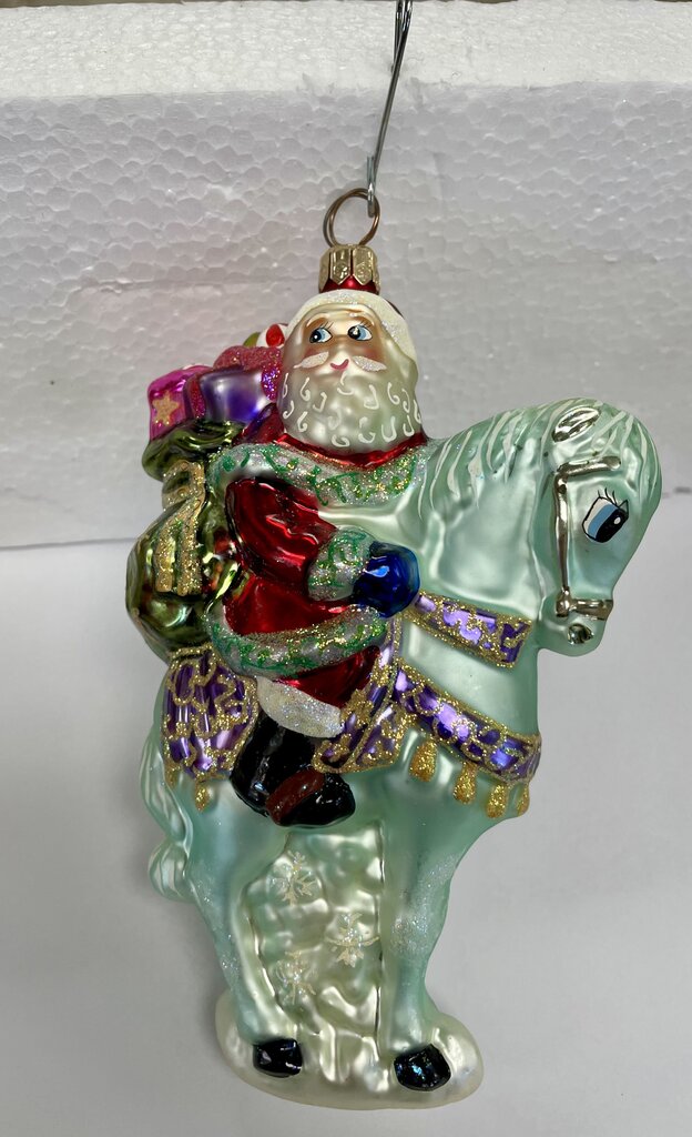 VINTAGE CHRISTOPHER SANTA AND BLUE HORSE 6.5"