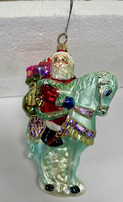 VINTAGE CHRISTOPHER SANTA AND BLUE HORSE 6.5"